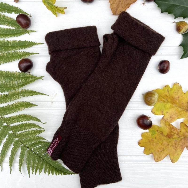 Cashmere Fingerless Gloves - Brown